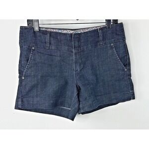 One Zone Denim Blue Dark Wash Mid Rise Shorts Womens 10 Side Pockets Belt Loops